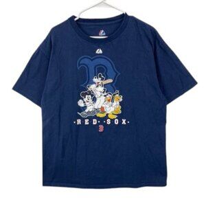 Boston Red Sox Disney Shirt Men’s Size L Navy Mickey MLB Majestic Graphic Tee‎